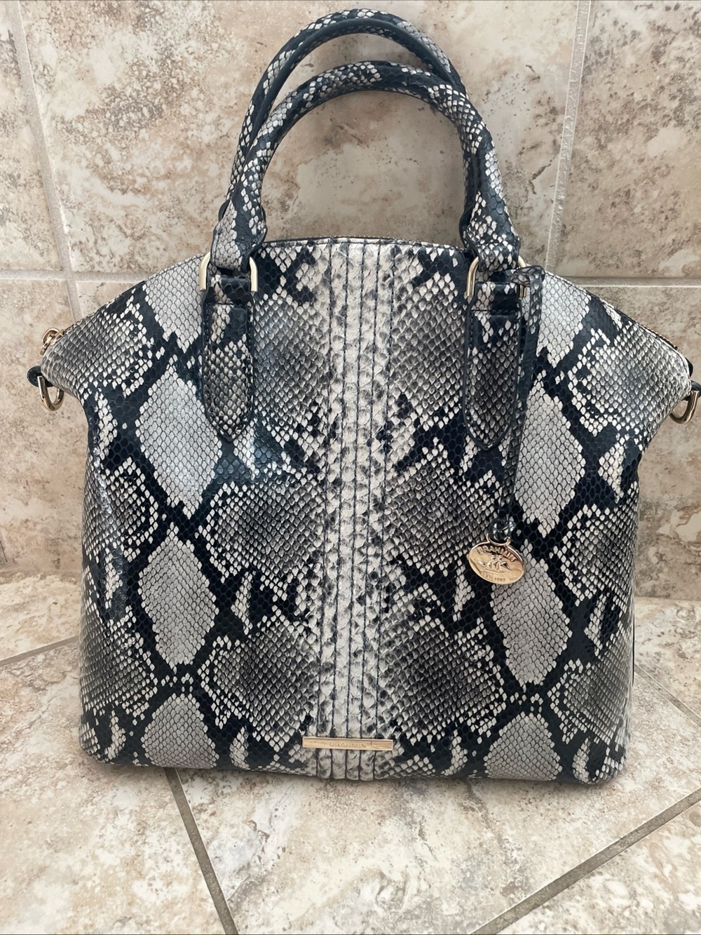 Rare Brahmin Felix Caviar Sudbury Black Gray Python Bag